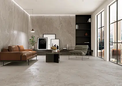 Effekt sten, Farve grå, Grundflise, Glaseret porcelænsstentøj, 100x260 cm, Overflade mat