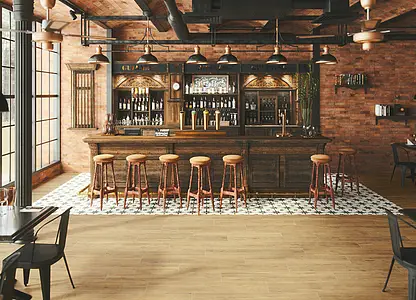 Background tile, Effect wood, Color brown, Style designer, Glazed porcelain stoneware, 19.5x121 cm, Finish antislip