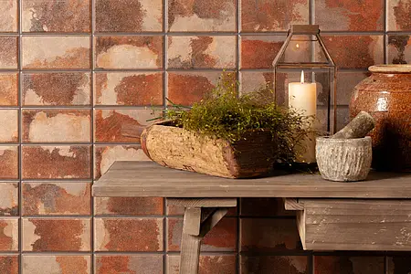 Effect brick, Color grey,brown, Style designer, Background tile, Glazed porcelain stoneware, 20x40 cm, Finish aged