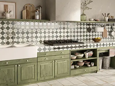 Background tile, Color green,white, Style designer, Ceramics, 33x33 cm, Finish matte