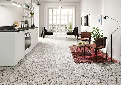 Effect terrazzo, Color white, Style designer, Background tile, Glazed porcelain stoneware, 45.2x45.2 cm, Finish antislip