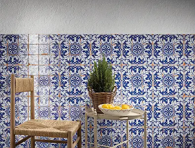 Background tile, Color navy blue,white,multicolor, Style handmade,designer, Glazed porcelain stoneware, 33x33 cm, Finish semi-gloss