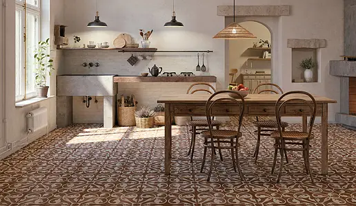 Background tile, Effect faux encaustic tiles, Color brown, Style designer, Glazed porcelain stoneware, 45x45 cm, Finish matte