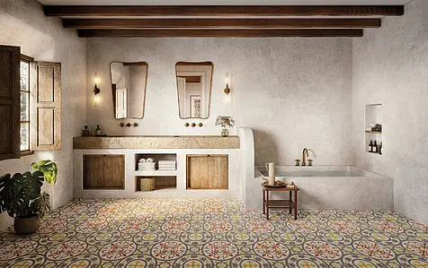 Background tile, Effect faux encaustic tiles, Color multicolor, Glazed porcelain stoneware, 45x45 cm, Finish matte