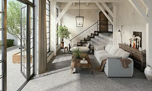 Carrelage, Effet terrazzo, Teinte grise, Style designer, Grès cérame émaillé, 90x90 cm, Surface antidérapante