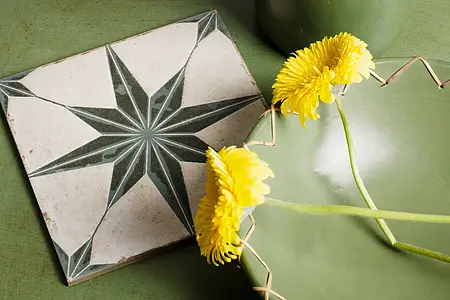 Background tile, Color green,beige, Style designer, Glazed porcelain stoneware, 22.3x22.3 cm, Finish matte