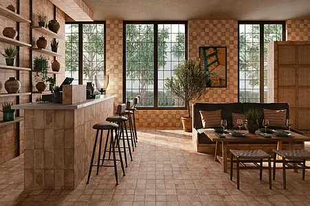 Background tile, Effect terracotta, Color beige,brown, Style designer, Glazed porcelain stoneware, 22.3x22.3 cm, Finish antislip