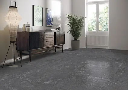 Basistegels, Look betonlook, Kleur zwarte, Ongeglazuurd porseleinen steengoed, 90x90 cm, Oppervlak antislip