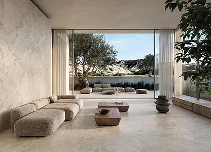 Background tile, Effect sandstone, Color beige, Glazed porcelain stoneware, 120x120 cm, Finish antislip