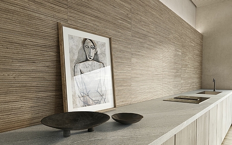 Carrelage, Effet bois, Teinte brune, Céramique, 33.3x100 cm, Surface 3D