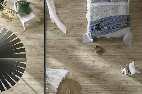 Piastrella di fondo, Effetto legno, Colore beige, Gres porcellanato smaltato, 15.3x91 cm, Superficie antiscivolo