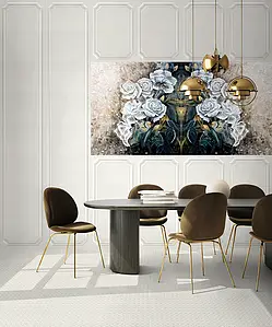 Azulejo de fundo, Efeito unicolor, Cor branco, Estilo boiserie, Cerâmica, 40x60 cm, Superfície mate