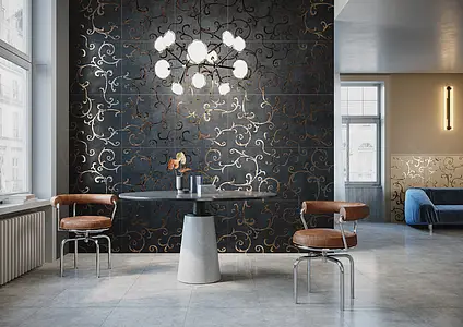 Decoratief element, Kleur zwarte, Stijl handgemaakte, Ongeglazuurd porseleinen steengoed, 60x60 cm, Oppervlak half gepolijst