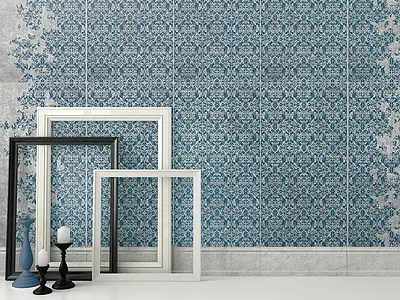 Background tile, Effect fabric, Color navy blue, Glazed porcelain stoneware, 50x100 cm, Finish matte