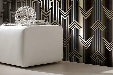 Background tile, Effect metal, Color black, Style art déco,handmade, Glazed porcelain stoneware, 60x60 cm, Finish matte