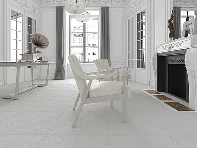Background tile, Color white, Style art déco,handmade, Glazed porcelain stoneware, 60x60 cm, Finish matte
