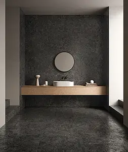 Carrelage, Effet calcaire, Teinte noire, Grès cérame non-émaillé, 120x280 cm, Surface antidérapante