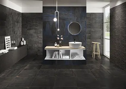 Background tile, Effect stone,metal, Color black, Unglazed porcelain stoneware, 60x60 cm, Finish antislip