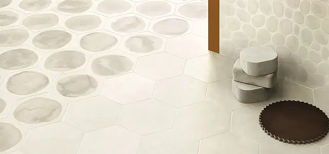 Bakgrundskakel, Textur betong, Färg vit, Stil designer, Oglaserad granitkeramik, 17.5x20.5 cm, Yta matt