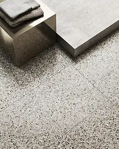 Effekt terrazzo, Farve grå, Grundflise, Uglaseret porcelænsstentøj, 60x119.5 cm, Overflade skridsikker