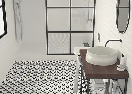 Background tile, Effect faux encaustic tiles, Color black & white, Glazed porcelain stoneware, 15x15 cm, Finish matte