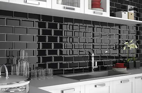 Background tile, Effect unicolor, Color black, Style metro, Ceramics, 7.5x15 cm, Finish glossy