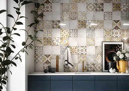 Background tile, Effect faux encaustic tiles, Color multicolor, Style patchwork, Glazed porcelain stoneware, 20x20 cm, Finish matte
