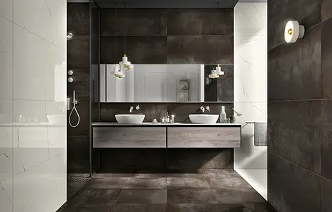 Background tile, Effect metal, Color black, Unglazed porcelain stoneware, 60x60 cm, Finish antislip