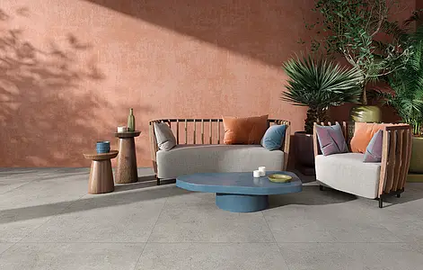 Background tile, Effect terracotta,concrete, Color grey, Unglazed porcelain stoneware, 90x90 cm, Finish antislip