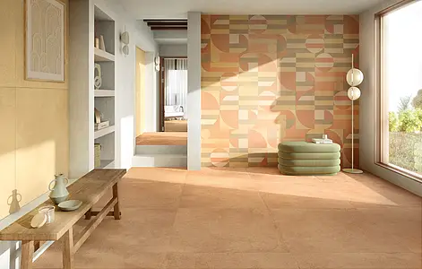 Background tile, Effect terracotta,concrete, Color brown, Unglazed porcelain stoneware, 90x90 cm, Finish antislip