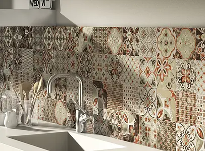 Koristelaatta, Väri erivärinen, Tyyli patchwork, Keramiikka, 15x15 cm, Pinta matta