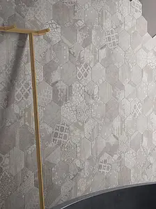 Mosaik, Textur textil, Färg grå, Stil patchwork, Glaserad granitkeramik, 25.5x29.4 cm, Yta halksäker