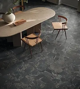 Background tile, Effect quartzite, Color black, Glazed porcelain stoneware, 60x120 cm, Finish antislip