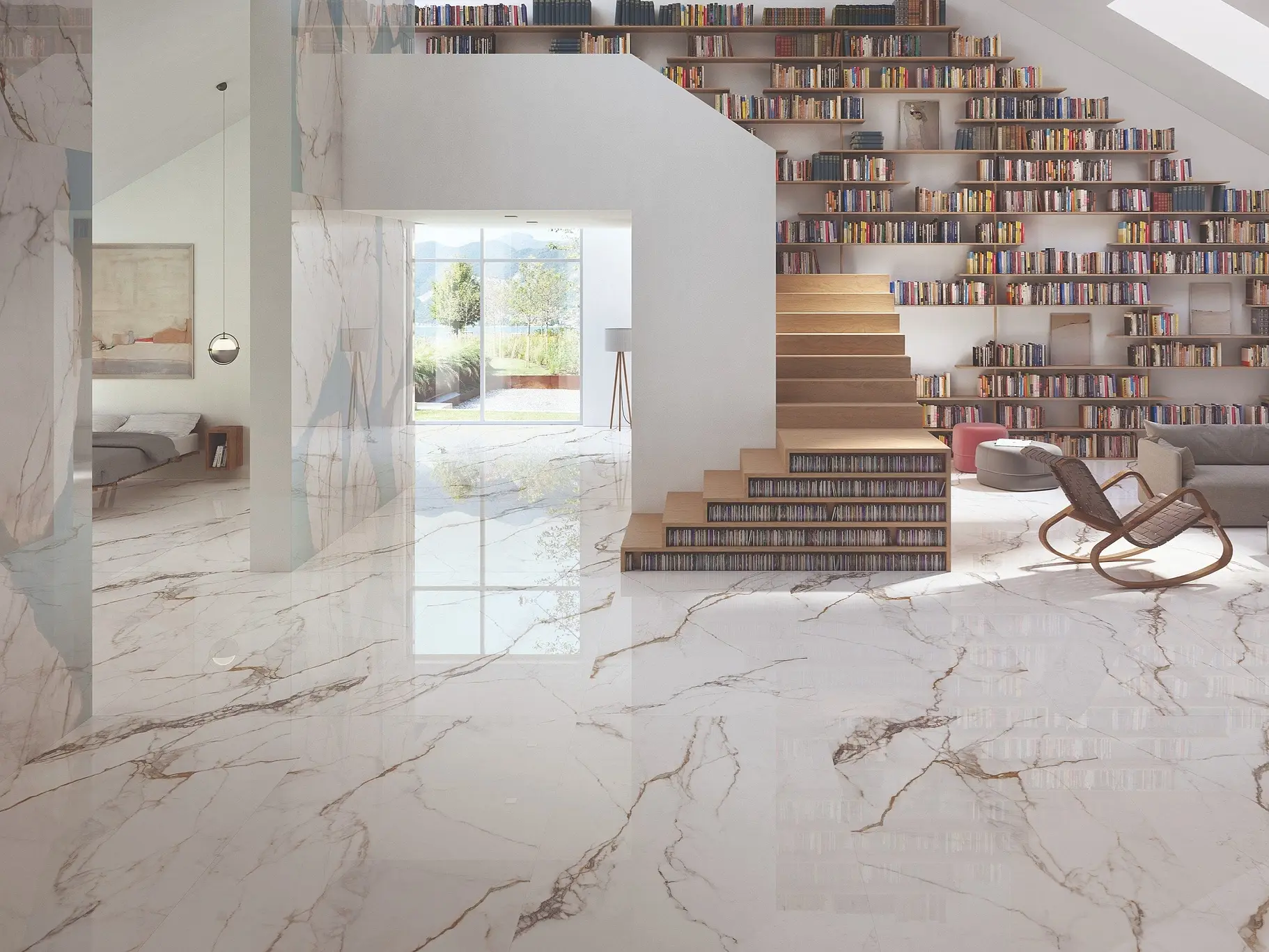 Background tile, Effect stone, Color white, Glazed porcelain stoneware, 120x120 cm, Finish polished