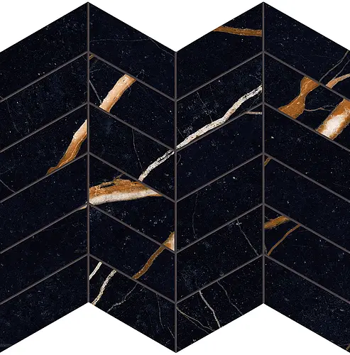 Ceramiche Provenza, Unique Marble, EL95_UniqueMarbleMosaicoArrowsSaharaNoirSilktech