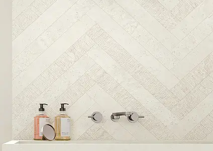 Grundflise, Effekt sten,travertin, Farve hvid, Glaseret porcelænsstentøj, 7.5x60 cm, Overflade skridsikker