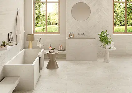 Background tile, Effect stone,travertine, Color white, Glazed porcelain stoneware, 7.5x60 cm, Finish antislip