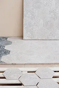 Bakgrunnsflis, Farge svarte og hvite, Stil patchwork, Glasert porselenssteintøy, 23x26.6 cm, Overflate matt