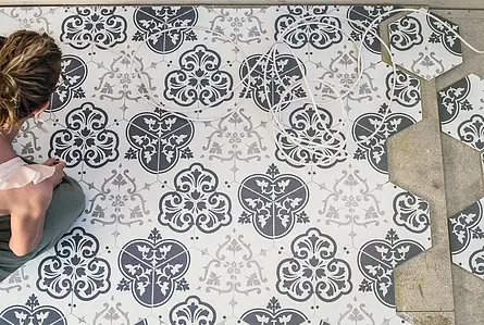 Azulejo base, Color gris,blanco, Gres porcelánico esmaltado, 23x26.6 cm, Acabado mate