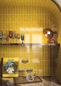 Background tile, Color yellow, Glazed porcelain stoneware, 5x15 cm, Finish glossy