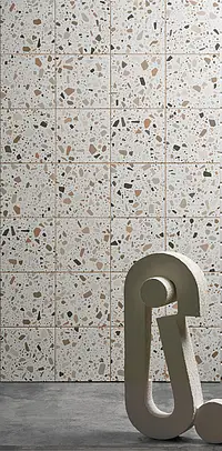 Carrelage, Effet terrazzo, Teinte blanche,multicolore, Grès cérame émaillé, 18.6x18.6 cm, Surface antidérapante