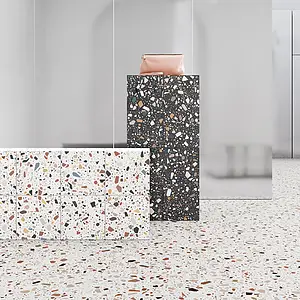 Carrelage, Effet terrazzo, Teinte blanche,multicolore, Grès cérame émaillé, 18.6x18.6 cm, Surface antidérapante