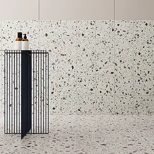 Grundflise, Effekt terrazzo, Farve hvid,med flere farver, Glaseret porcelænsstentøj, 18.6x18.6 cm, Overflade skridsikker