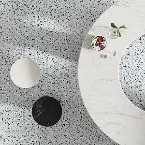 Background tile, Effect terrazzo, Color white,multicolor, Glazed porcelain stoneware, 18.6x18.6 cm, Finish antislip