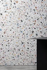 Azulejo base, Efecto terrazo, Color blanco,multicolor, Gres porcelánico esmaltado, 18.6x18.6 cm, Acabado antideslizante