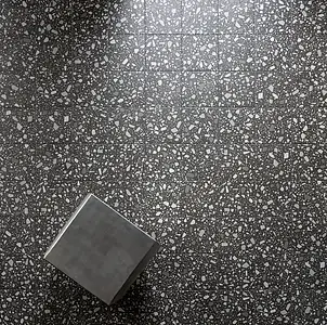 Carrelage, Effet terrazzo, Teinte noir et blanc, Grès cérame émaillé, 18.6x18.6 cm, Surface antidérapante