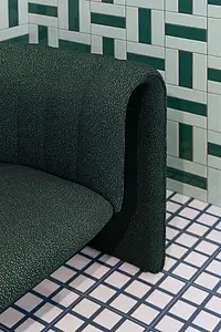 Piastrella di fondo, Effetto unicolore, Colore verde, Stile design, Gres porcellanato smaltato, 5x15 cm, Superficie lucida