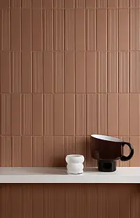 Grundflise, Effekt mursten,ensfarvet, Farve brun,orange, Glaseret porcelænsstentøj, 5.6x23.2 cm, Overflade mat
