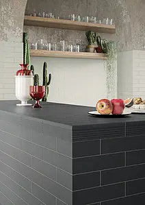 Background tile, Effect brick,unicolor, Color black, Glazed porcelain stoneware, 5.6x23.2 cm, Finish matte