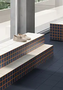Background tile, Color navy blue,orange, Glazed porcelain stoneware, 18.6x18.6 cm, Finish matte